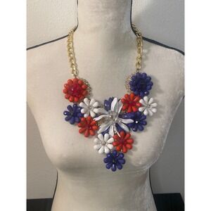 Floral red,‎ white, and blue necklace